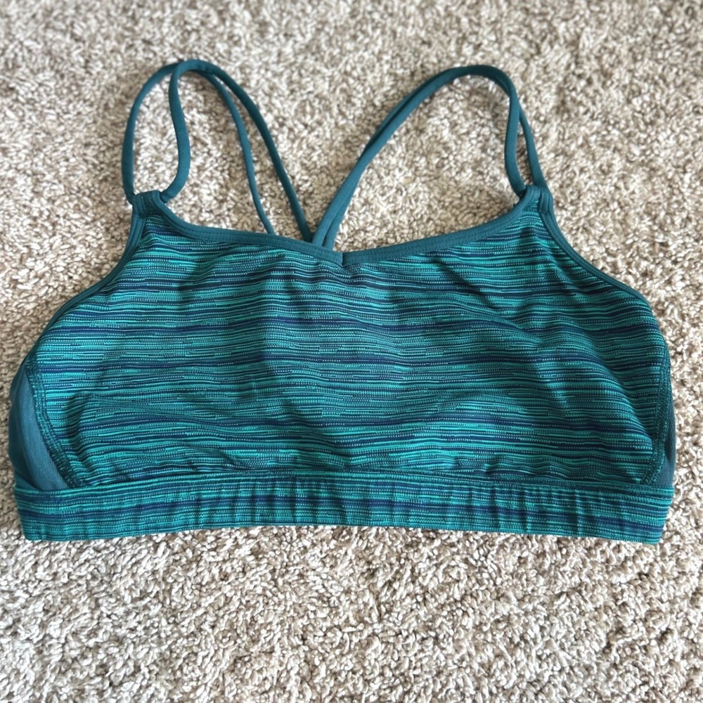 Lululemon Free To Be Bra Teal Green Space Dye Strappy Back Yoga Sports Bra SZ 6